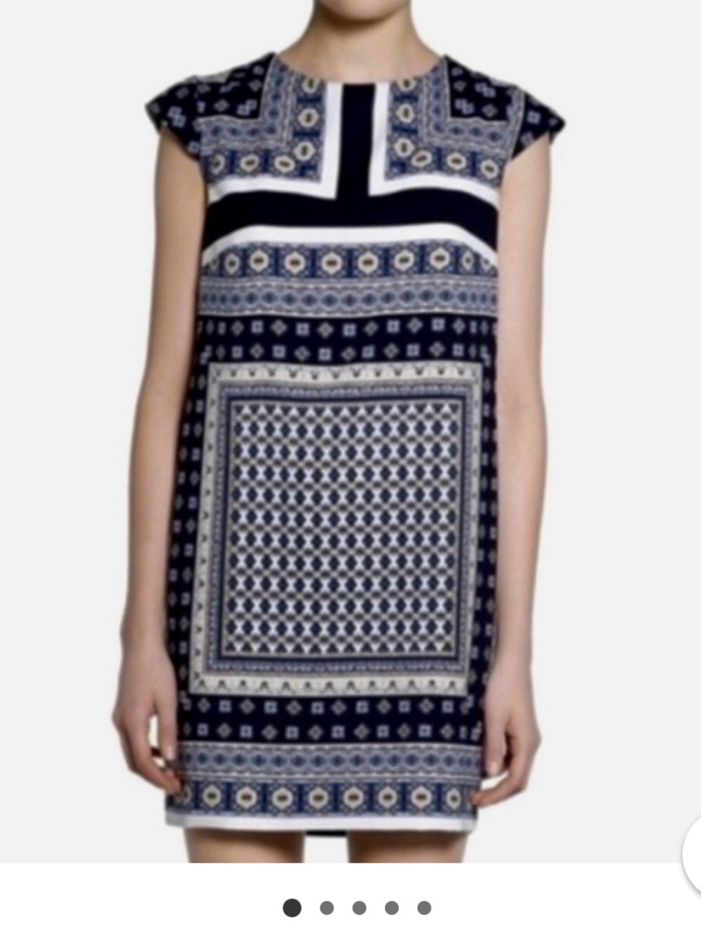 Printed Navy and White Shift Dress